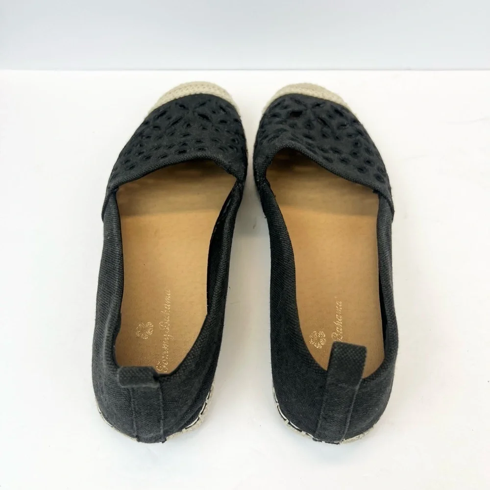 Tommy Bahama Selena Eyelet Espadrille Flats Women’s Size 8M Black and Tan